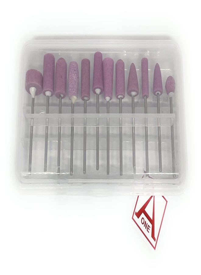 Aone Abrasive Mounted Stone Bur 2.3mm Set of 12 for Grinding, Polishing, Carving & Sanding in Metal, Wax, Plastic, Ceramic, Clay, etc for Dental, Jewellery Making, Model Making, Hobby Crafts DIY - Image 1